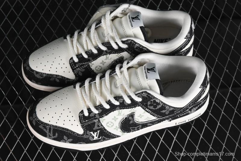 Nike SB Dunk Low LV Collaboration - Black Denim Print Anniversary Custom Low-Top Casual Sneakers - SJ2068-256
