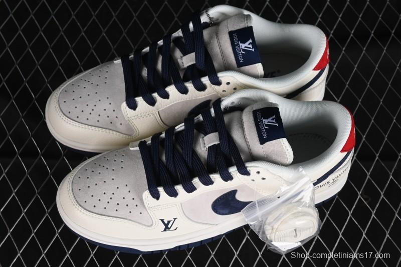 Nike SB Dunk Low LV Collaboration - Suede Navy Blue Anniversary High-End Custom Low-Top Casual Skate Shoes - FC1688-134