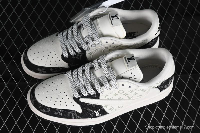 Nike Travis Scott x Fragment Design x Jordan Air Jordan 1 Low OG SP AJ1 LV Black Denim Print Low-Top Casual Sneakers - SJ2068-008