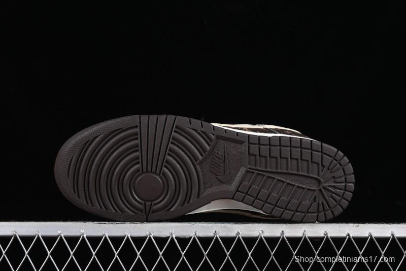 Nike SB Dunk Low LV Collaboration - Checkerboard Brown Monogram White Swoosh Anniversary High-End Custom Low-Top Casual Skate Shoes - SJ2068-255