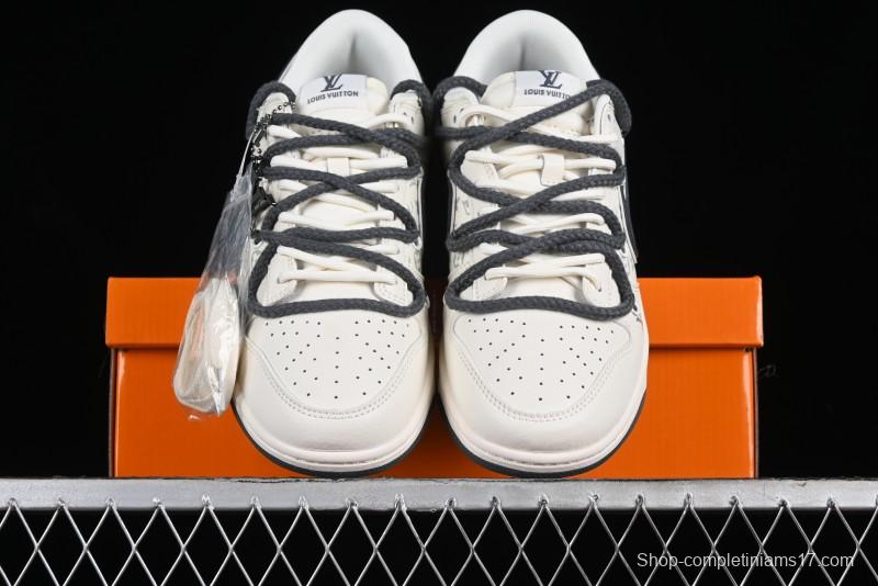 Nike SB Dunk Low LV Collaboration - Straps Lamborghini Off White Dark Grey Swoosh Anniversary High-End Custom Low-Top Casual Sneakers - SJ2068-262
