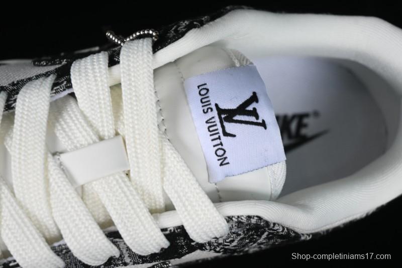 Nike SB Dunk Low LV Collaboration - Black Denim Anniversary High-End Custom Low-Top Casual Skate Shoes - XB3802-351