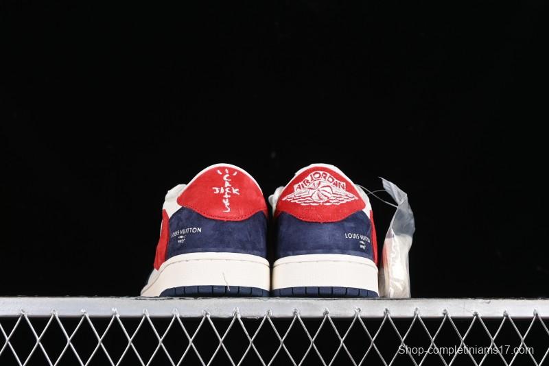 Nike Travis Scott x Fragment Design x Jordan Air Jordan 1 Low OG SP AJ1 LV Blue Red Low-top Casual Sneakers - YQ2088-670