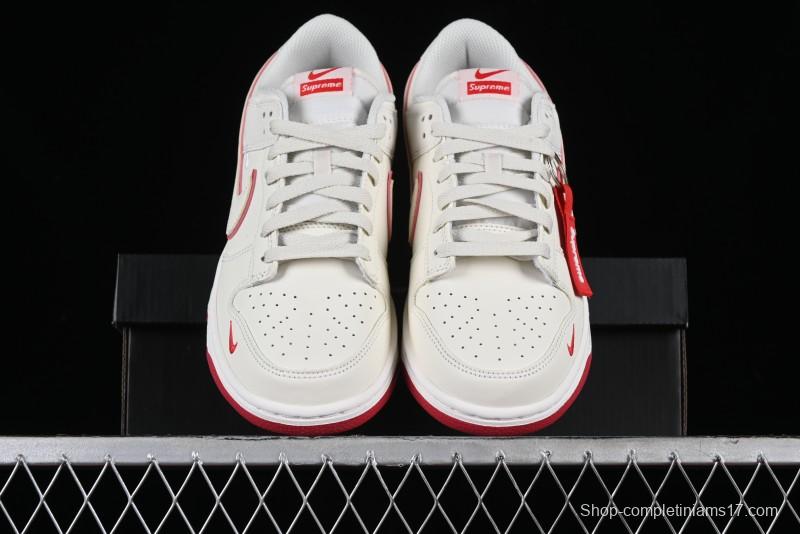 Nike SB Dunk Low Supreme Collaboration - Beige Red Mini Swoosh Anniversary Custom Low-Top Casual Skate Shoes - DJ2024-004