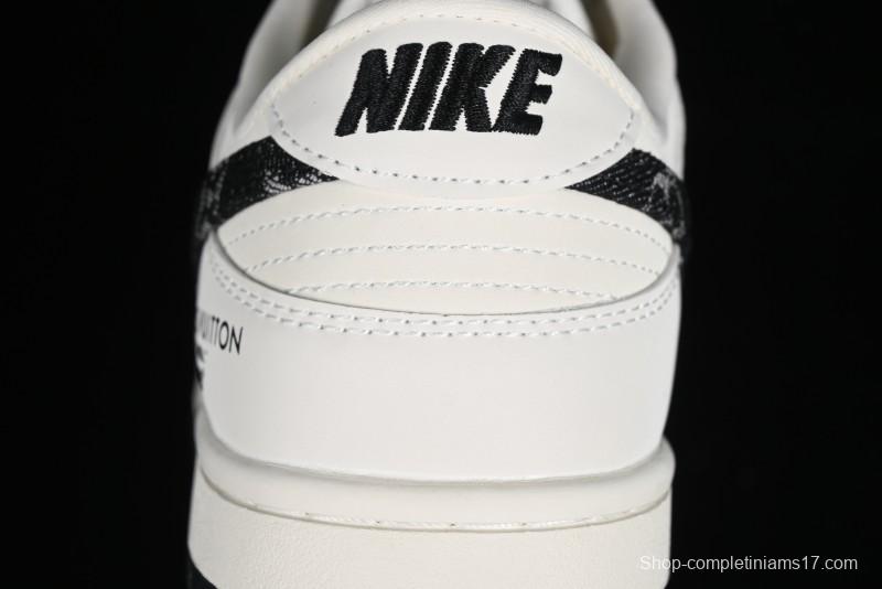 Nike SB Dunk Low LV Collaboration - Beige Black Denim Anniversary High-End Custom Low-Top Casual Skate Shoes - JH8310-946