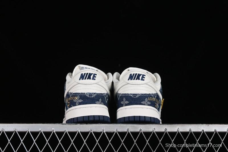 Nike SB Dunk Low LV Collaboration - Blue Denim Print Anniversary High-End Custom Low-Top Casual Sneakers - FC1688-162