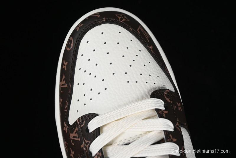 Nike SB Dunk Low LV Collaboration - Checkerboard Brown White Swoosh Anniversary High-End Custom Low-Top Casual Sneakers - SJ2068-253
