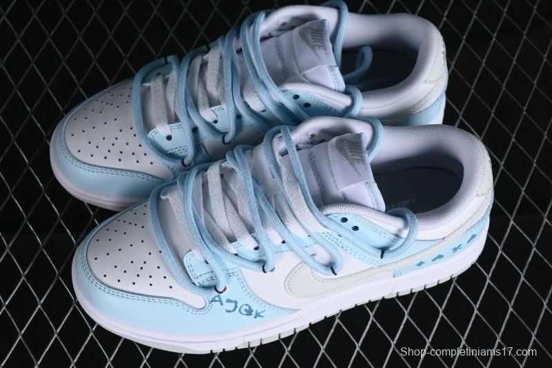 Nike Dunk Low SB Hearts Playing Cards Graffiti North Carolina Blue Casual Skate Shoes - DV0831-101