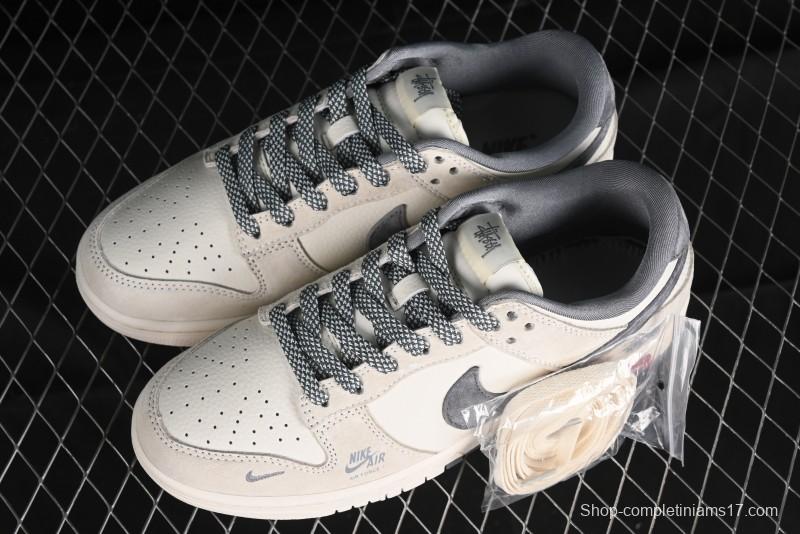 Nike SB Dunk Low x Supreme x Stussy Anniversary Customized Sneakers in Off-White Grey Check - SJ2068-272