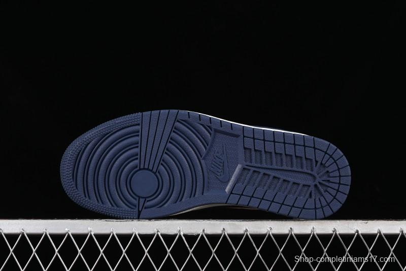 Nike Travis Scott x Fragment Design x Air Jordan 1 Low OG SP AJ1 Supreme Collaboration - White Navy Blue Low Top Casual Sneakers - XZ116