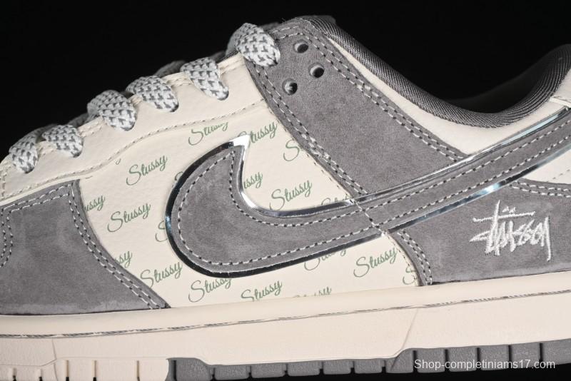 Nike SB Dunk Low Stussy Collaboration - Grey Pig Suede Patchwork Anniversary Custom Low-Top Casual Skate Shoes - CF3688-016