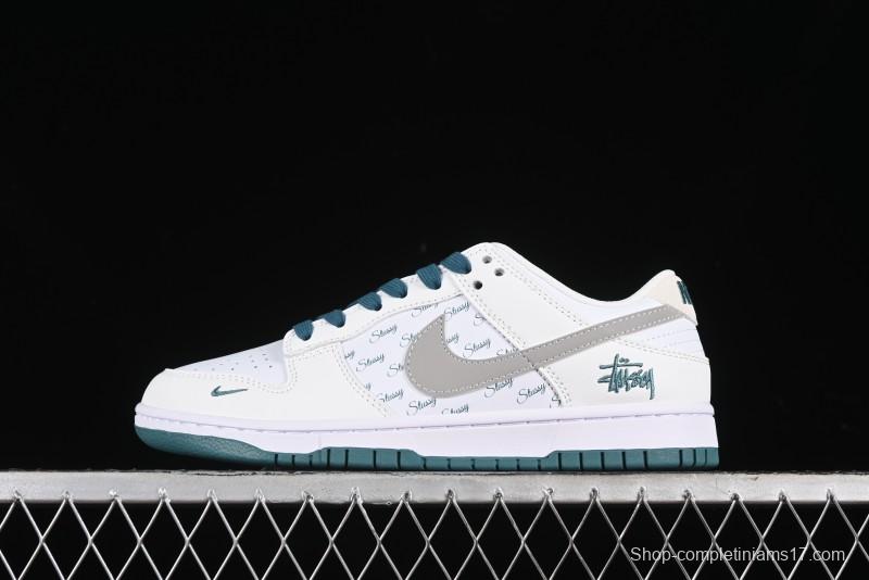 Nike SB Dunk Low Stussy Collaboration - White Grey Green Print Anniversary High-End Custom Low-Top Casual Skate Shoes - XX2025-808