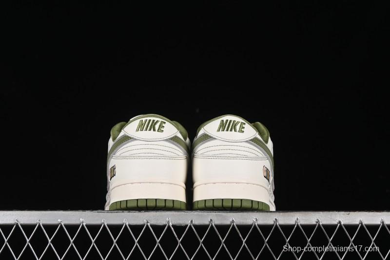 Nike SB Dunk Low Gucci Collaboration - Subtle Pattern Beige Green Swoosh Anniversary Custom Low-Top Casual Sneakers - KK1888-006