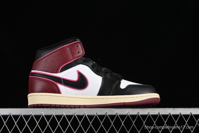 Nike Air Jordan 1 Mid AJ1 Snake Print Black Red Toe Mid-Top Basketball Shoes - FQ7818-101