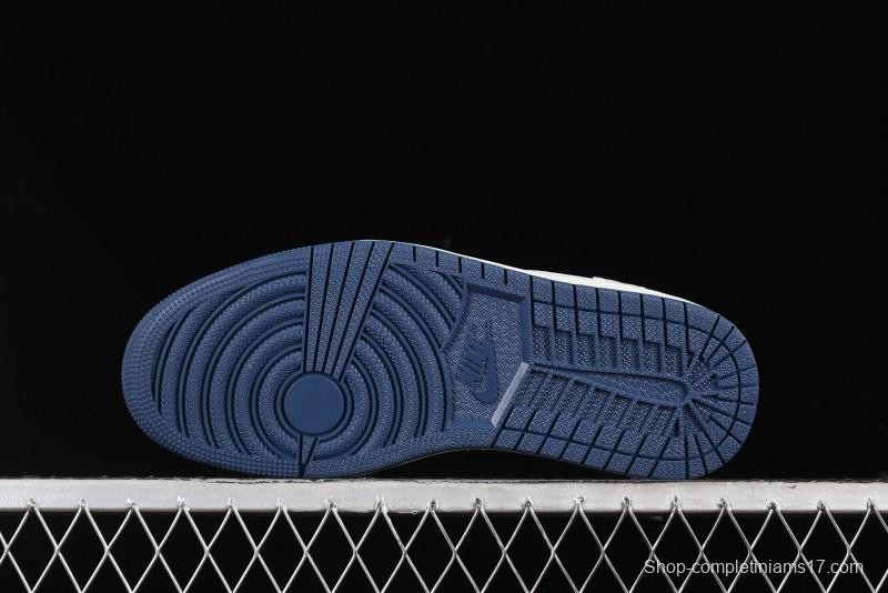 Nike Travis Scott x Fragment Design x Air Jordan 1 Low OG SP AJ1 Levi's Collaboration - White Blue Canvas Low Top Casual Sneakers - JH6088-605