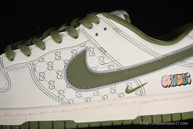 Nike SB Dunk Low Gucci Collaboration - Subtle Pattern Beige Green Swoosh Anniversary Custom Low-Top Casual Sneakers - KK1888-006