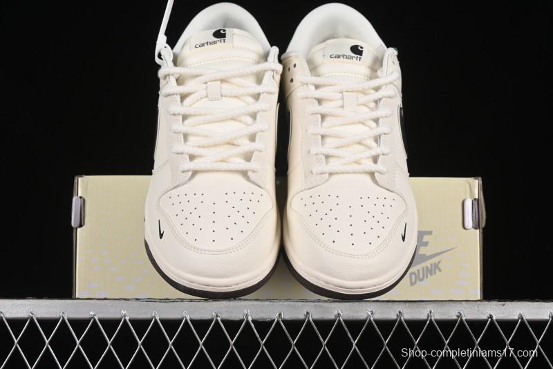Nike SB Dunk Low Carhartt Collaboration - Off White Black Swoosh Anniversary Customized Low-Top Casual Skate Shoes - SJ1089-007