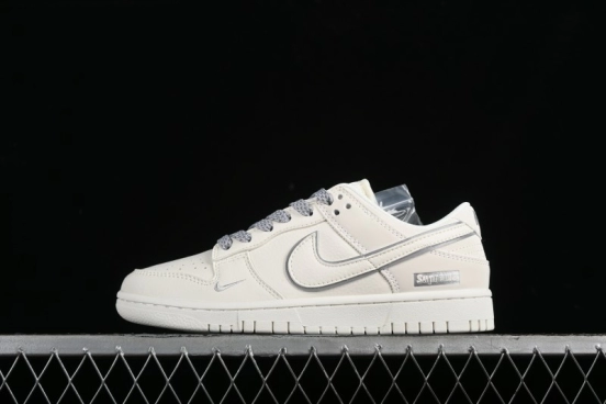 Nike SB Dunk Low Supreme Collaboration - Off White Gray Swoosh Anniversary Custom Low-Top Casual Skate Shoes - DQ1098-392