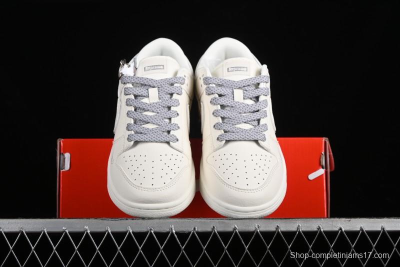 Nike SB Dunk Low Supreme Collaboration - Off White Gray Swoosh Anniversary Custom Low-Top Casual Skate Shoes - DQ1098-392