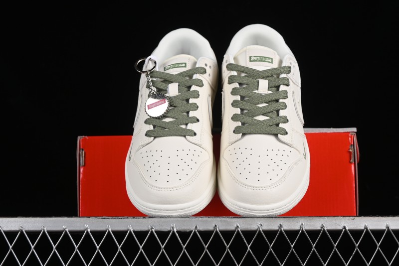 Nike SB Dunk Low Supreme Collaboration - Off-White Green Check Anniversary Customized Low-Top Casual Skate Shoes - DQ1098-391