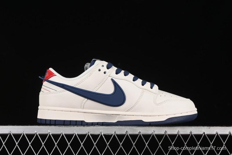 Nike SB Dunk Low Stussy Collaboration - Off White with Big Blue Swoosh Anniversary High-End Custom Low-Top Casual Skate Shoes - XY1688-009
