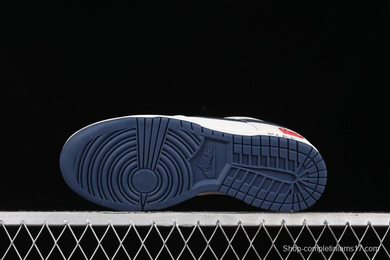 Nike SB Dunk Low Supreme Collaboration - Double Swoosh Beige Navy Anniversary Custom Low-Top Casual Skate Shoes - XX2025-668