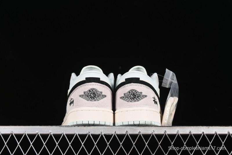 Nike Air Jordan 1 Low Stussy Collaboration - Black Blue Pigment Patchwork Retro Basketball Shoes - LJ6688-008