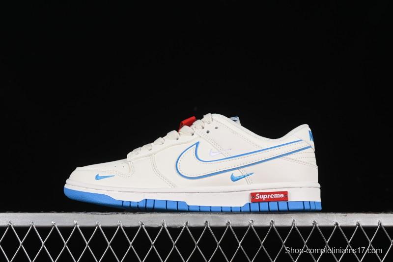 Nike SB Dunk Low Supreme Collaboration - Cream White with Sky Blue Swoosh Anniversary Customized Low-Top Casual Skate Shoes - DJ2024-012