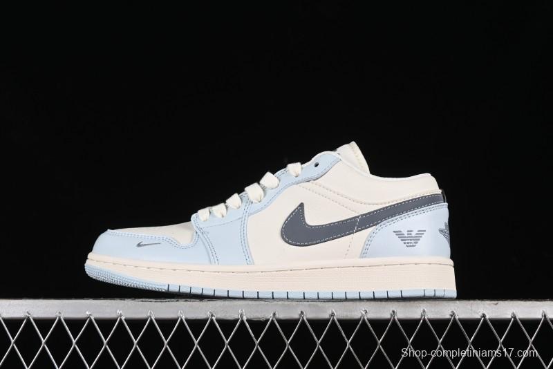 Nike Air Jordan 1 Low Retro Basketball Shoes - Giorgio Armani Collaboration Ice Blue - WG8850-012