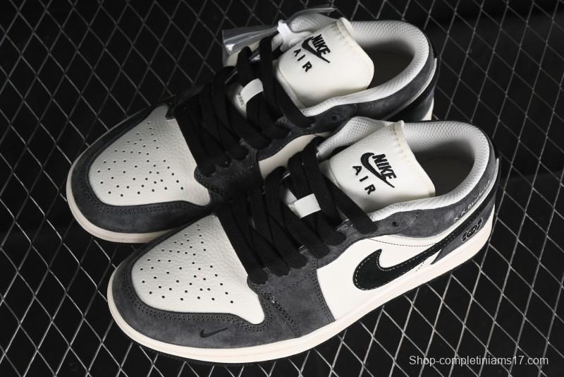 Nike Air Jordan 1 Low Retro Basketball Shoes - Black Velvet Pig Collaboration Custom Design - SJ9950-016