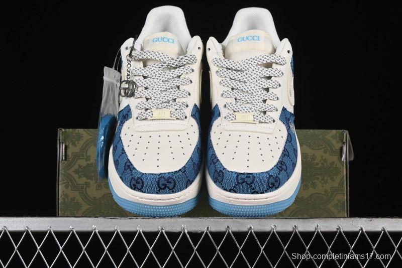 Nike Air Force 1 '07 Low Gucci Collaboration - Blue Floral Print Casual Sneakers - BB9577-101