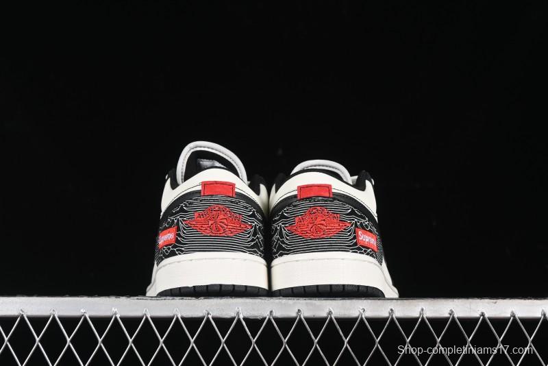Nike Air Jordan 1 Low Supreme Collaboration - Black White Embossed Custom Retro Basketball Shoes DC2024-032