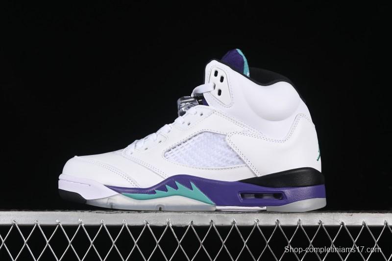 Nike Air Jordan 5 Retro Sneakers in White and Purple Grape Colorway - 136027-108