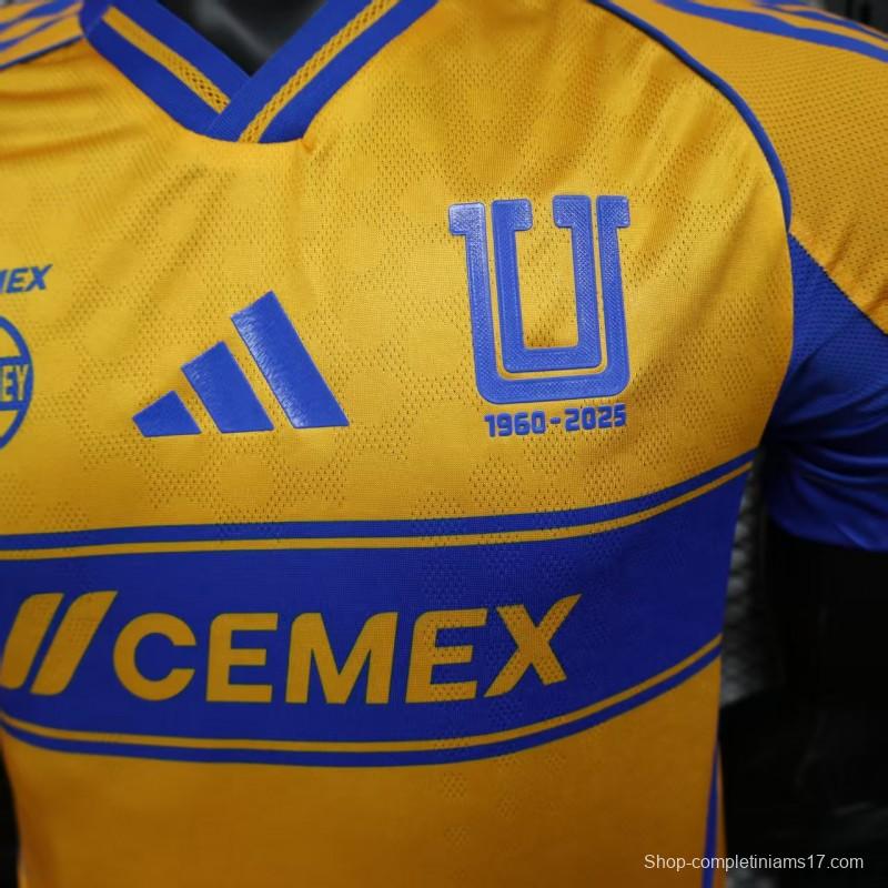 Player Version 25/26 Tigres UANL Home Yellow with Blue Stripes Jersey