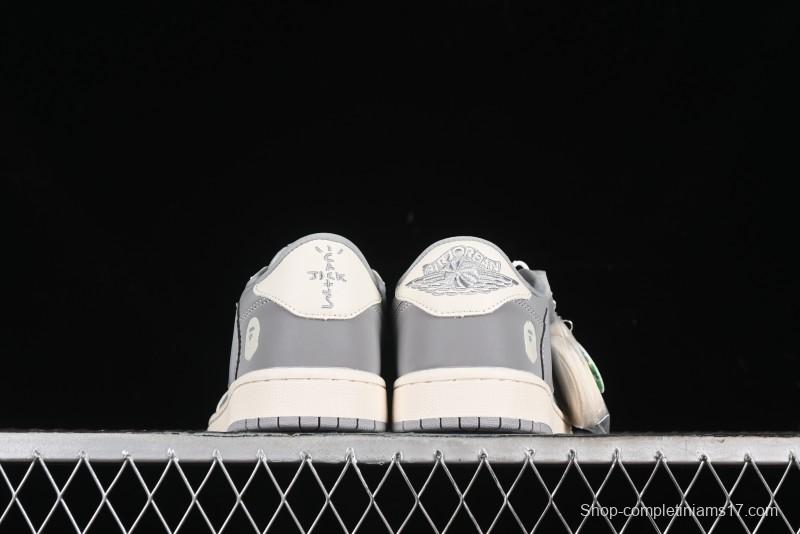 Nike Travis Scott x Fragment Design x Air Jordan 1 Low OG SP AJ1 Bape Collaboration - Moon Shadow Grey Low Top Casual Sneakers BB6511-625
