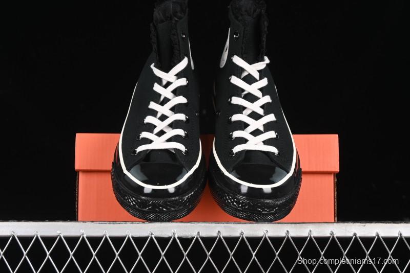 Converse Chuck 1970s High Top Canvas Shoes in Black Lace Punk Style - A10026C