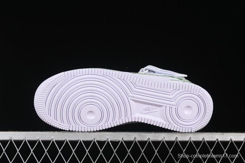 Nike Air Force 1 '07 Mid Hand-Painted White Green with Swoosh Shadow and Strap - CW2289-111