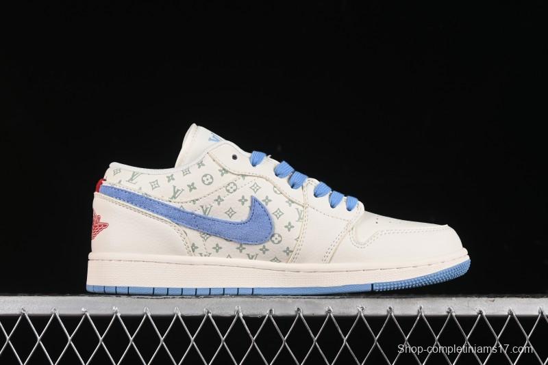Nike Air Jordan 1 Low LV Collaboration - Light Blue Print Retro Basketball Shoes - WG8850-008
