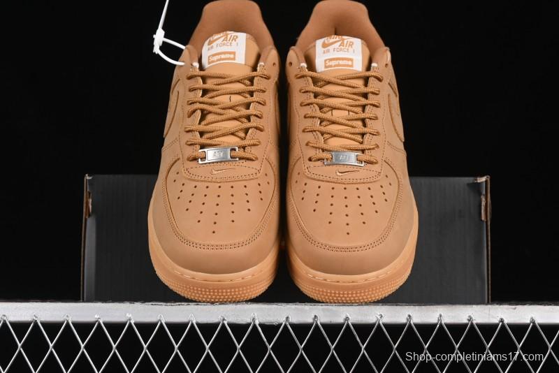 Nike Supreme x Air Force 1 Low Casual Sneakers in Wheat Suede with Full-Length Air Cushion - DN1555-200