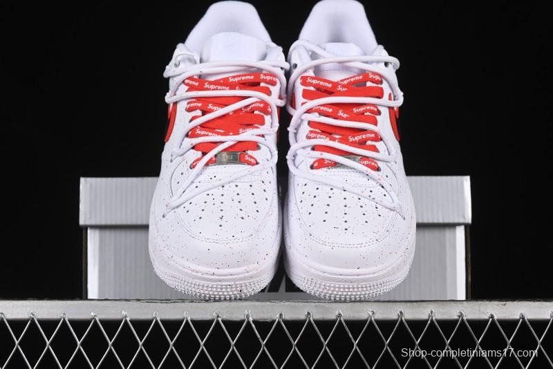 Supreme x Nike Air Force 1 '07 Low Casual Sneakers with Broken Swoosh and Anime-Inspired Spray Paint Design - CU9225-101