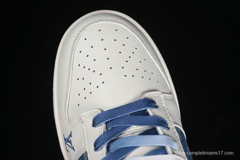 Nike SB Dunk Low LV Collaboration - Beige Blue Print Anniversary High-End Custom Low-Top Casual Skate Shoes - JH8310-954