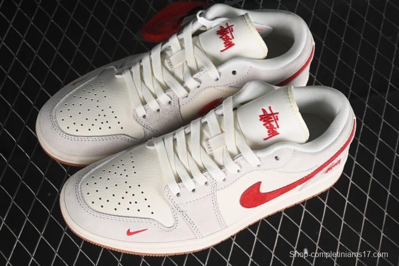 Nike Air Jordan 1 Low Stussy Collaboration - Pink Pig Retro Low-Top Basketball Shoes - SJ9950-023