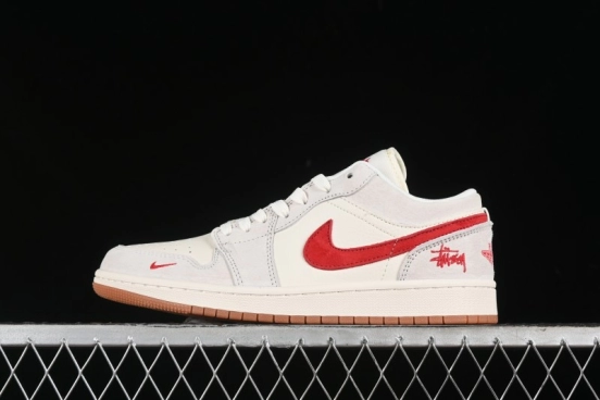 Nike Air Jordan 1 Low Stussy Collaboration - Pink Pig Retro Low-Top Basketball Shoes - SJ9950-023