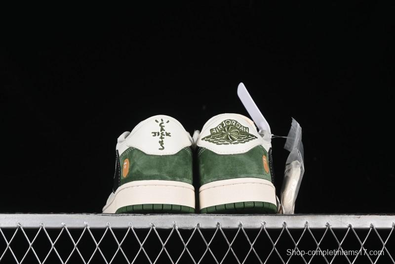 Nike Travis Scott x Fragment Design x Air Jordan 1 Low OG SP AJ1 Bape Collaboration - Jungle Green Low Top Casual Sneakers - XY2688-107