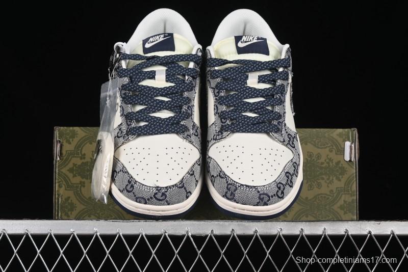 Nike SB Dunk Low Gucci Collaboration - Dark Blue Anniversary High-End Custom Low-Top Casual Skate Shoes - BB9676-313