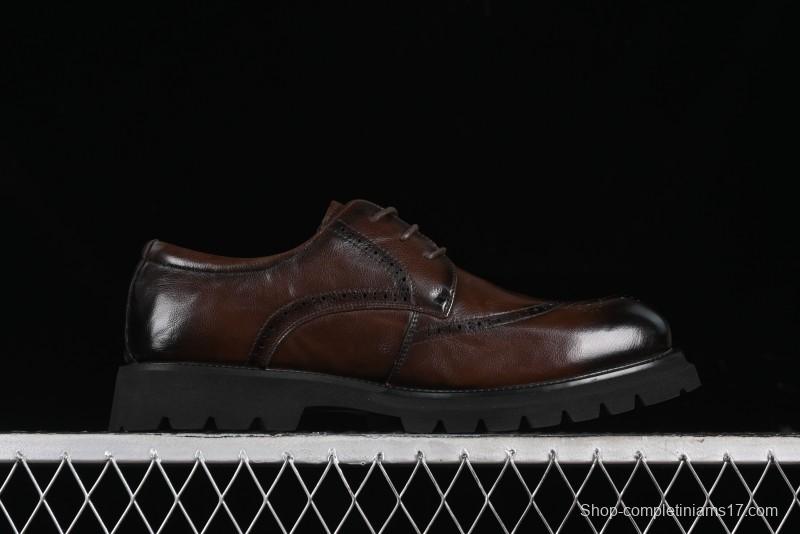 ECCO Block Derby Round Toe Genuine Leather Brogue Dress Shoes - 63667201002