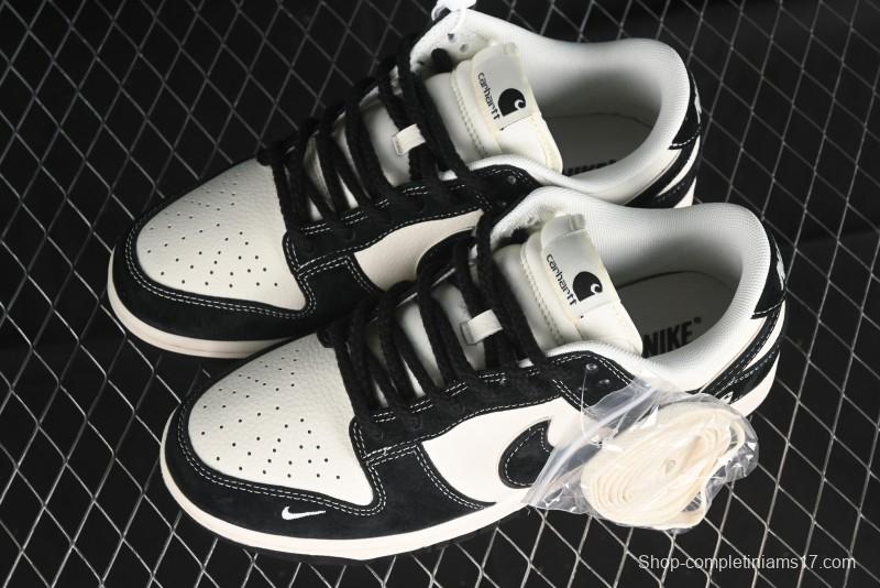 Nike SB Dunk Low Carhartt Collaboration - Off White Black Swoosh Anniversary Custom Low-Top Casual Skate Shoes - SJ1089-005