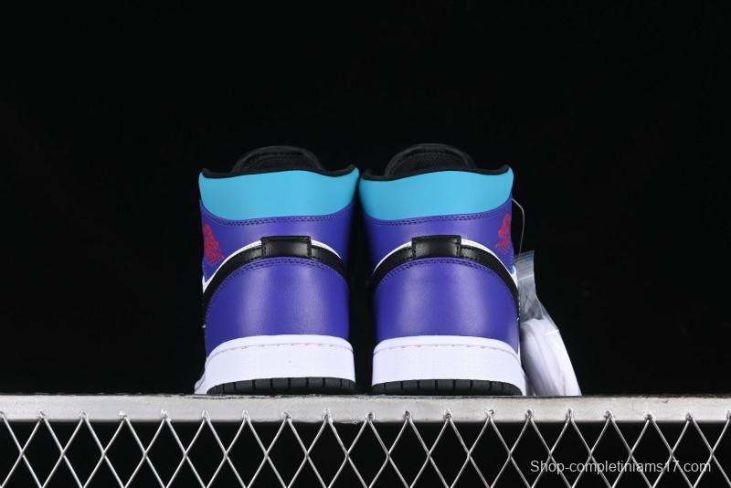 Nike Air Jordan 1 Mid AJ1 Lakers Colorway Black White Purple Mid-Top Casual Sneakers - DQ8426-154