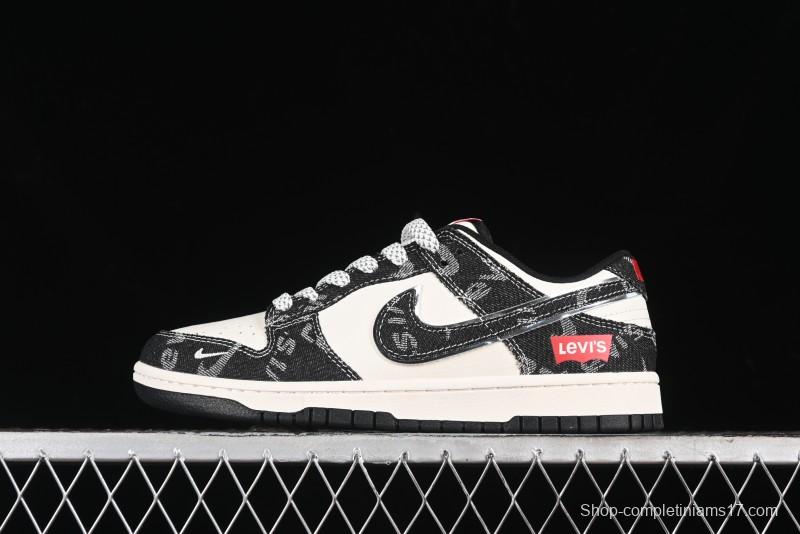 Nike SB Dunk Low Levi's Collaboration - Black Printed Denim Anniversary Customized Low-Top Casual Sneakers - XX2025-109