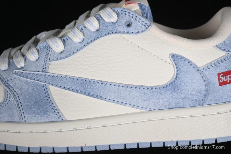 Nike Travis Scott x Fragment Design x Air Jordan 1 Low OG SP AJ1 Supreme Collaboration - Tie-Dye Blue Low-Top Casual Sneakers - CH6336-010